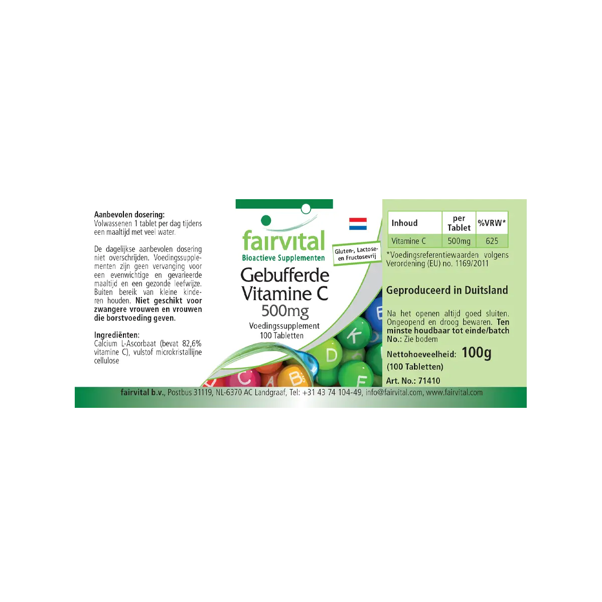 Gepuffertes Vitamin C 500mg - 100 Tabletten - für Immunsystem, Kollagenbildung uvm. - Vegan | Fairvital