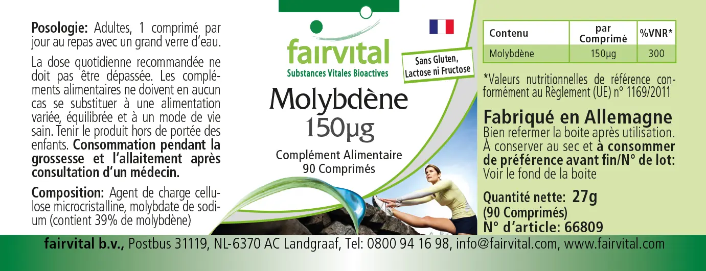 Molybdän 150µg  - 90 Tabletten - essentielles Spurenelement - Hochdosiert und Vegan | Fairvital