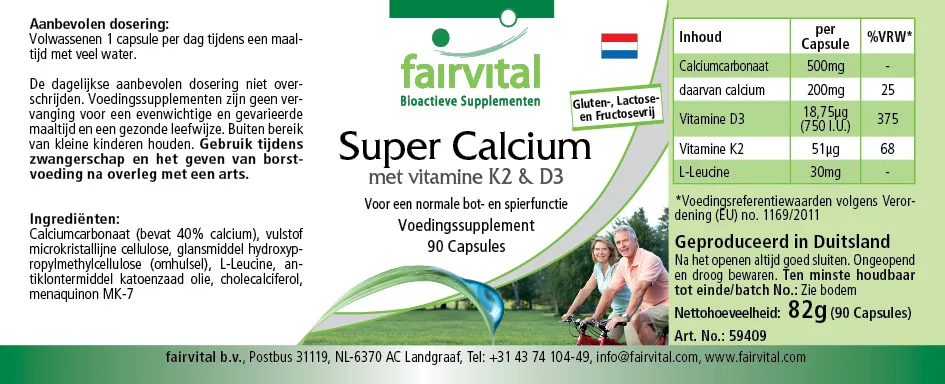 Super Calcium mit den Vitaminen K2 & D3 - 90 Kapseln - für Knochen, Zähne, Muskeln uvm. - Vegan | Fairvital
