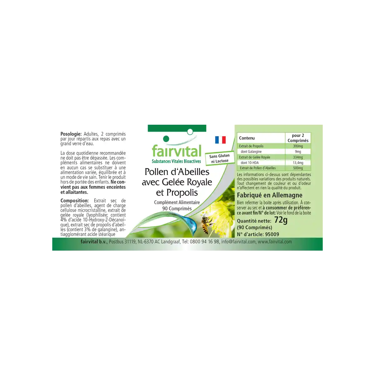 Bienenpollen mit Gelee Royale und Propolis - 90 Tabletten | Fairvital