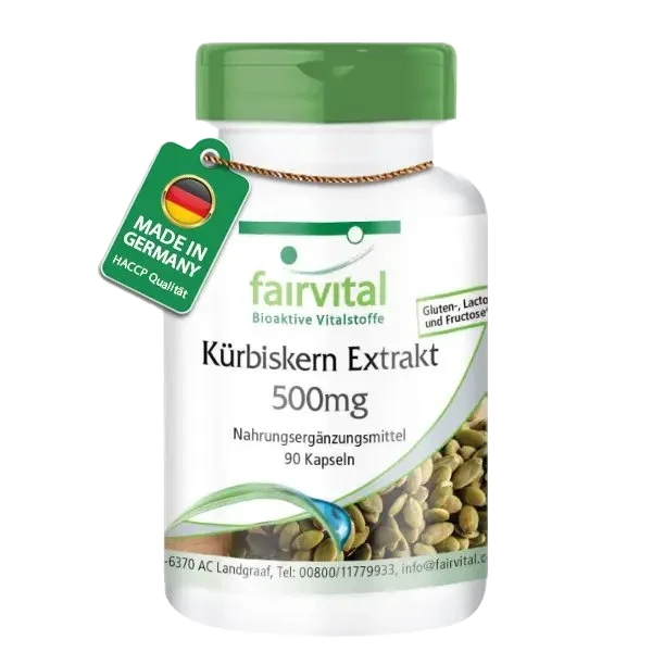 Kürbiskern Extrakt 500mg - 90 Kapseln - mit Selen und Vitamin E - für Zellschutz, Schilddrüse uvm. - Vegan | Fairvital