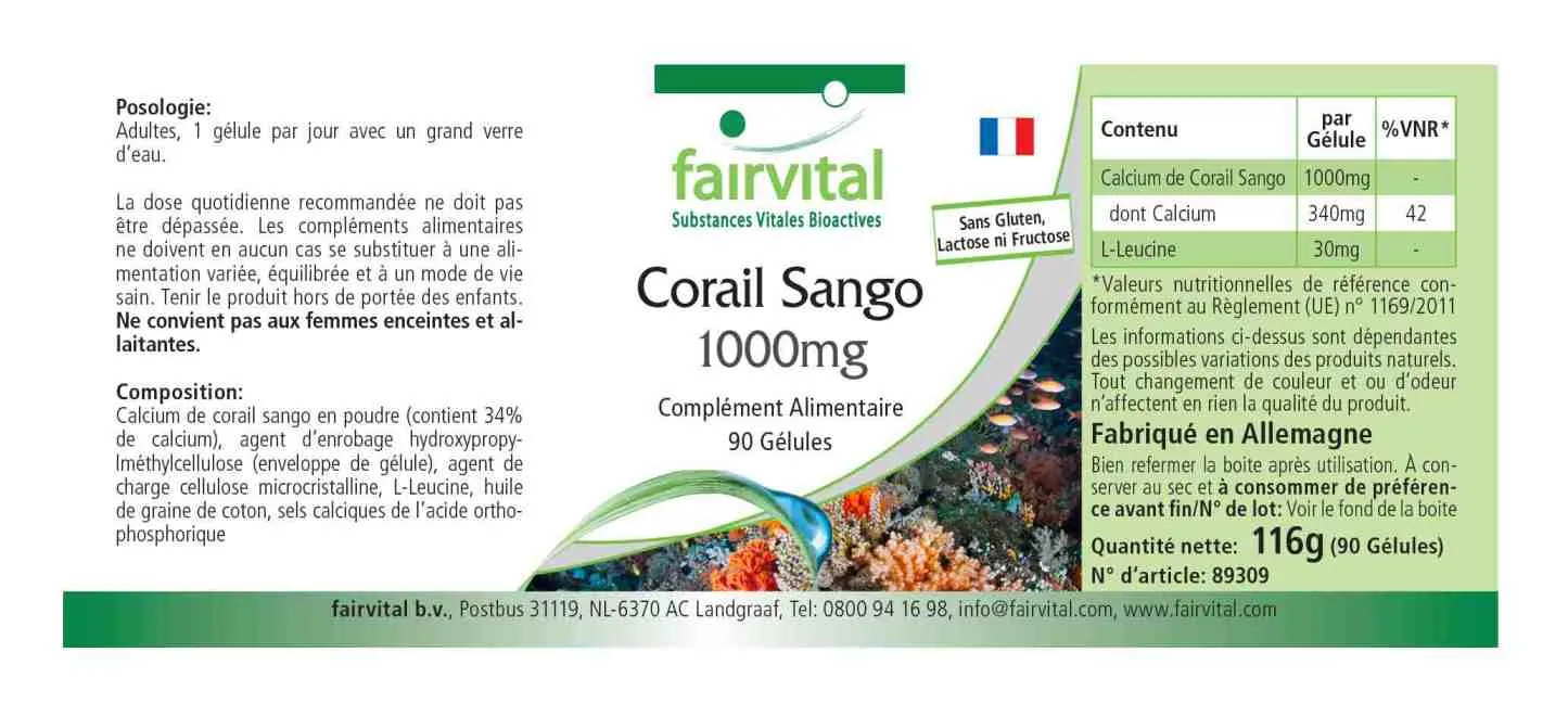Sango-Koralle 1000mg - 90 Kapseln - mit Calcium - für Knochen, Muskeln, Blutgerinnung uvm. | Fairvital