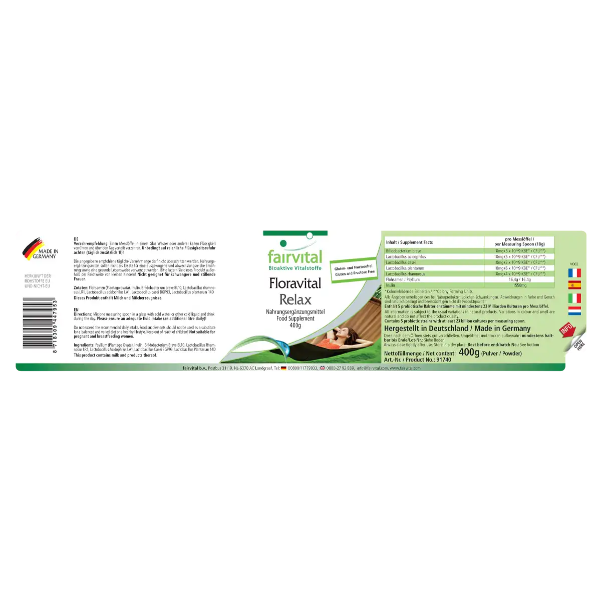 Floravital Relax 400g - mit Flohsamen & Inulin - Lactobacillus & Bifidobakterien | Fairvital