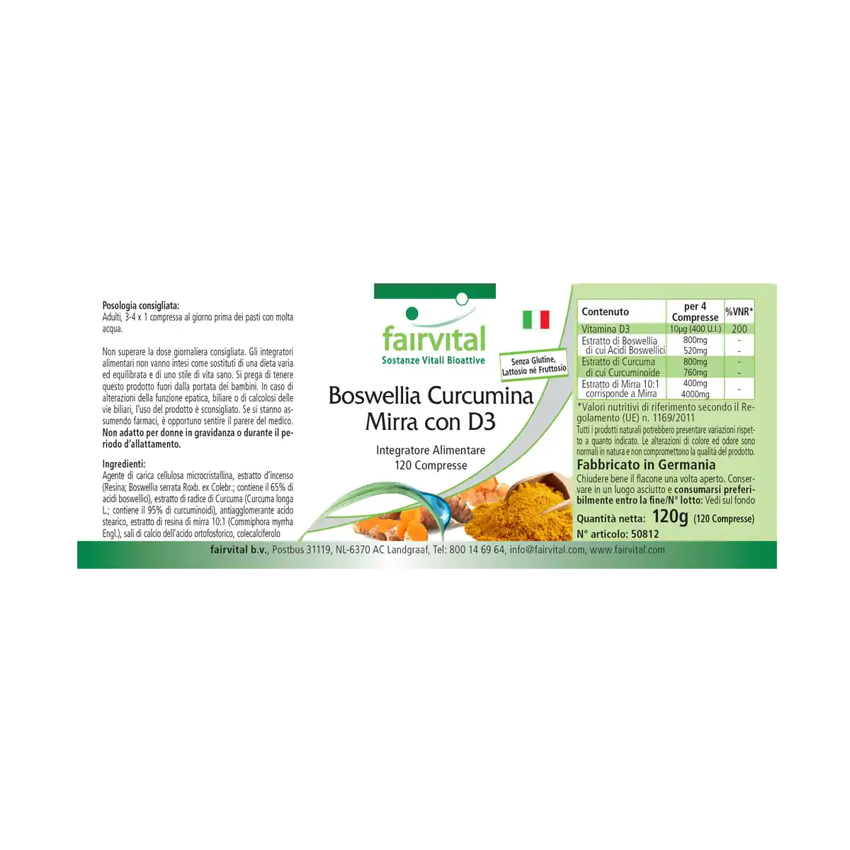 Boswellia Curcumin Myrrhe mit D3 - 120 Tabletten - mit Vitamin D3 - für Knochen, Immunsystem uvm. | Fairvital