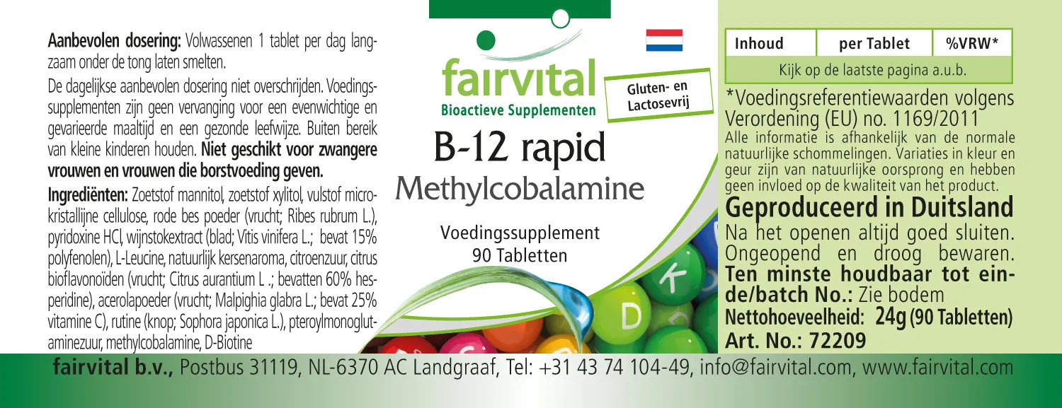 B-12 rapid als Methylcobalamin - 90 Tabletten - mit Vitamin B12 für Immunsystem, Zellteilung | Fairvital
