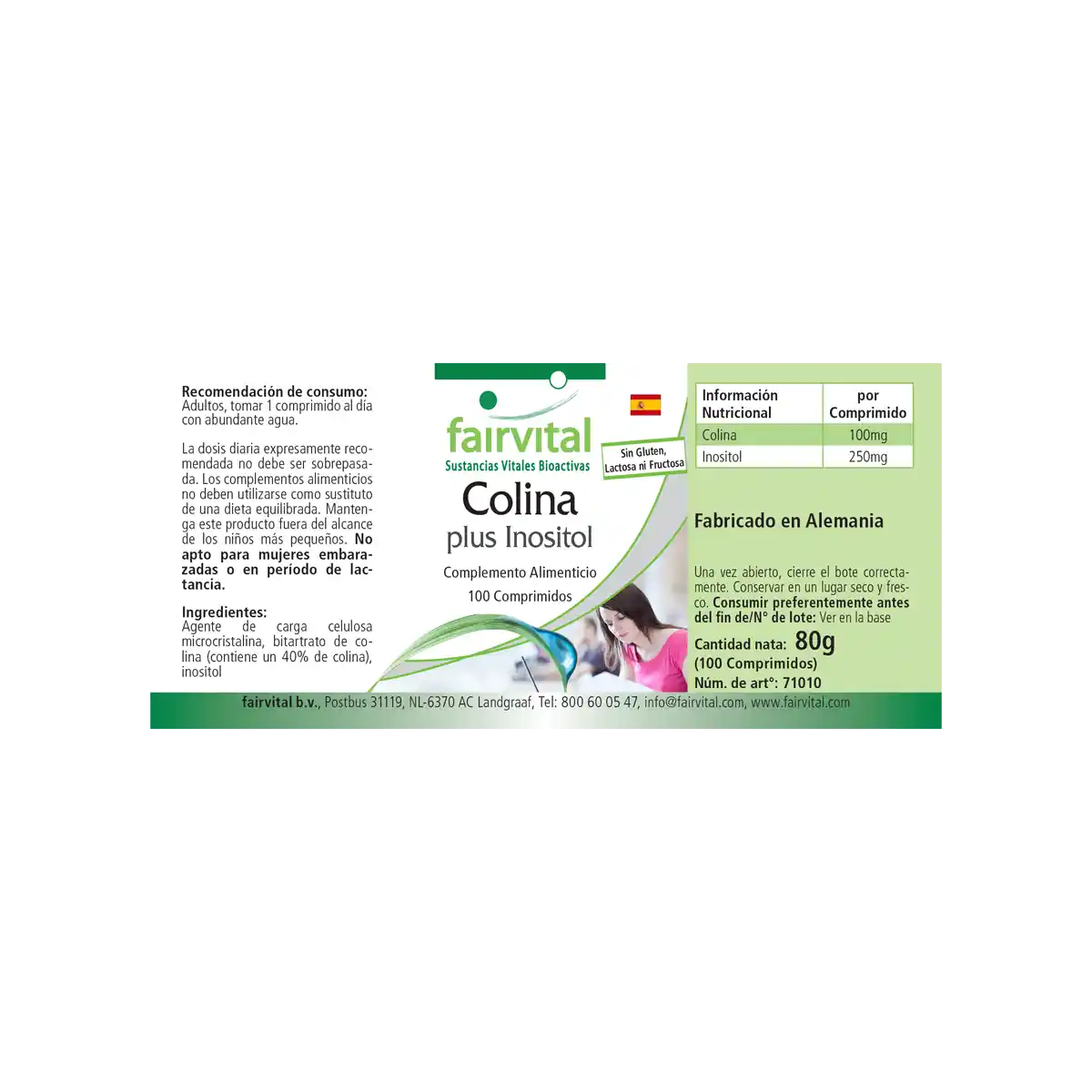 Cholin plus Inositol - 100 Tabletten - für Leberfunktion und Fettstoffwechsel - Hochdosiert und Vegan | Fairvital