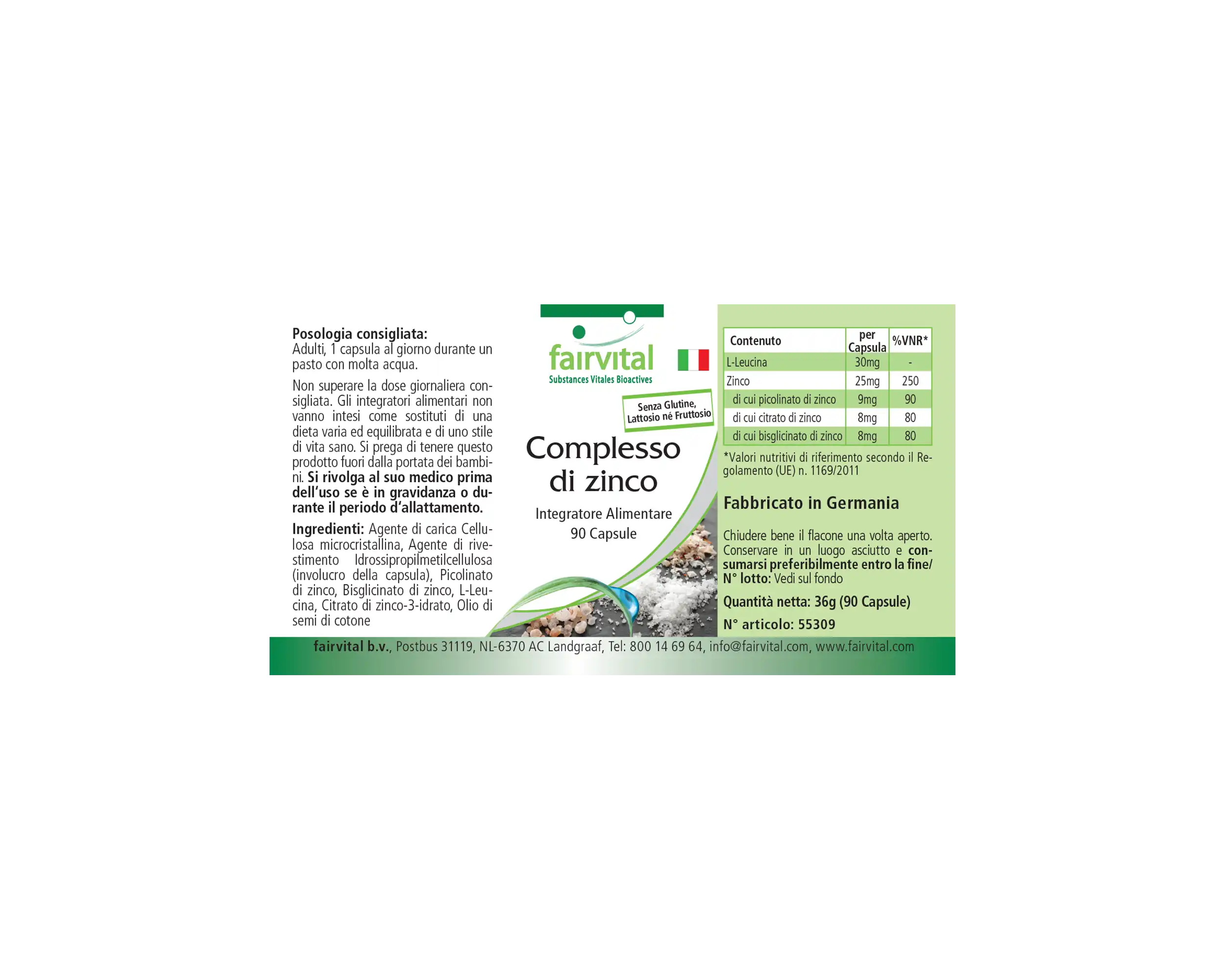 Zink Komplex 25mg - 90 Kapseln - für Immunsystem, Sehkraft, Haare uvm. - Vegan | Fairvital