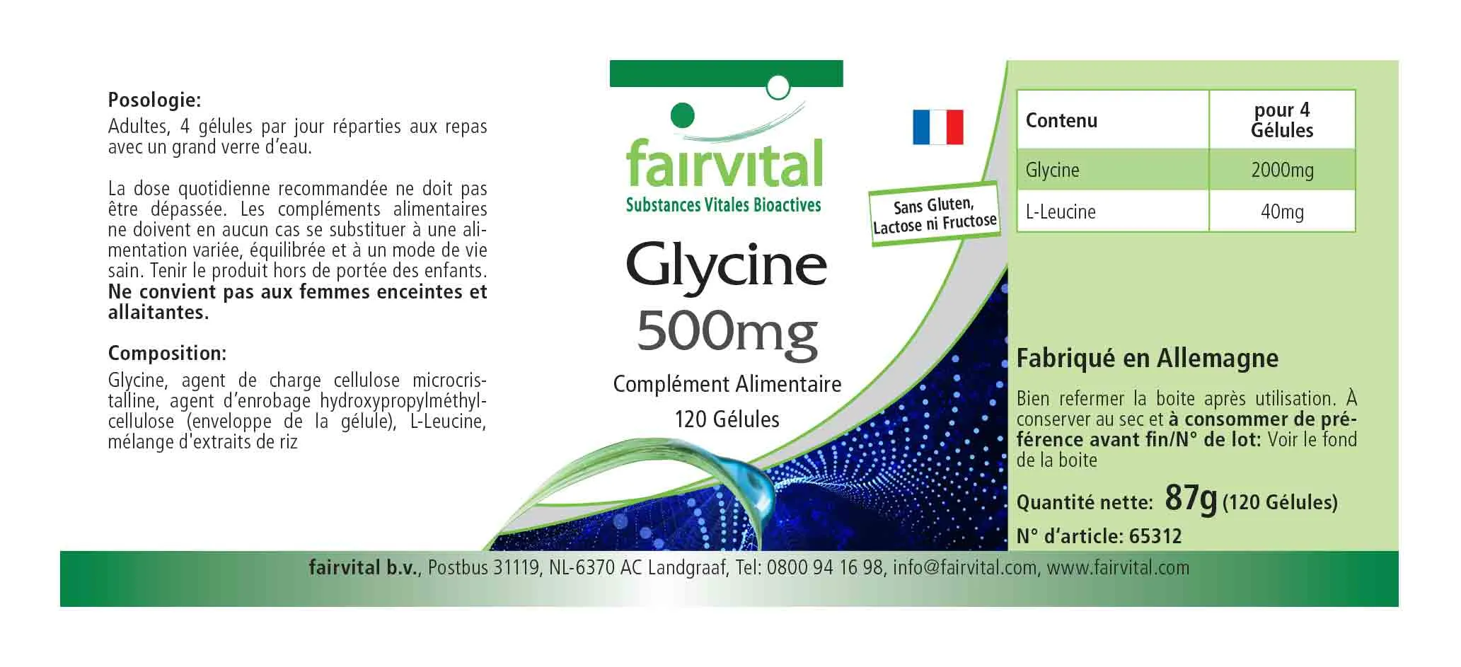 Glycin 500mg - 120 Kapseln - Aminosäure - Hochdosiert und Vegan | Fairvital