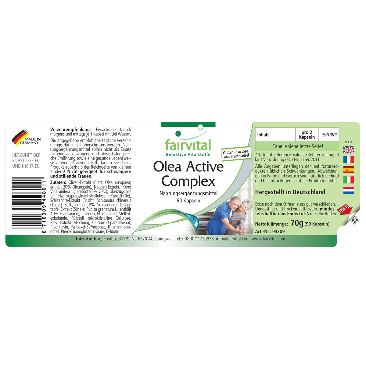 Olea Active Complex- 90 Kapseln- B-Vitamine, Folsäure, Olivenblatt & OPC-Vegan | Fairvital