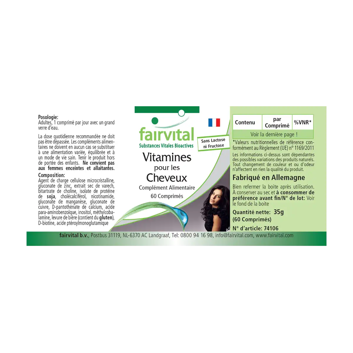 Haar Vital - 60 Tabletten - mit Vitamin B12, Biotin, Zink, Bierhefe uvm. - für Haare, Haut, Nervensystem uvm. | Fairvital