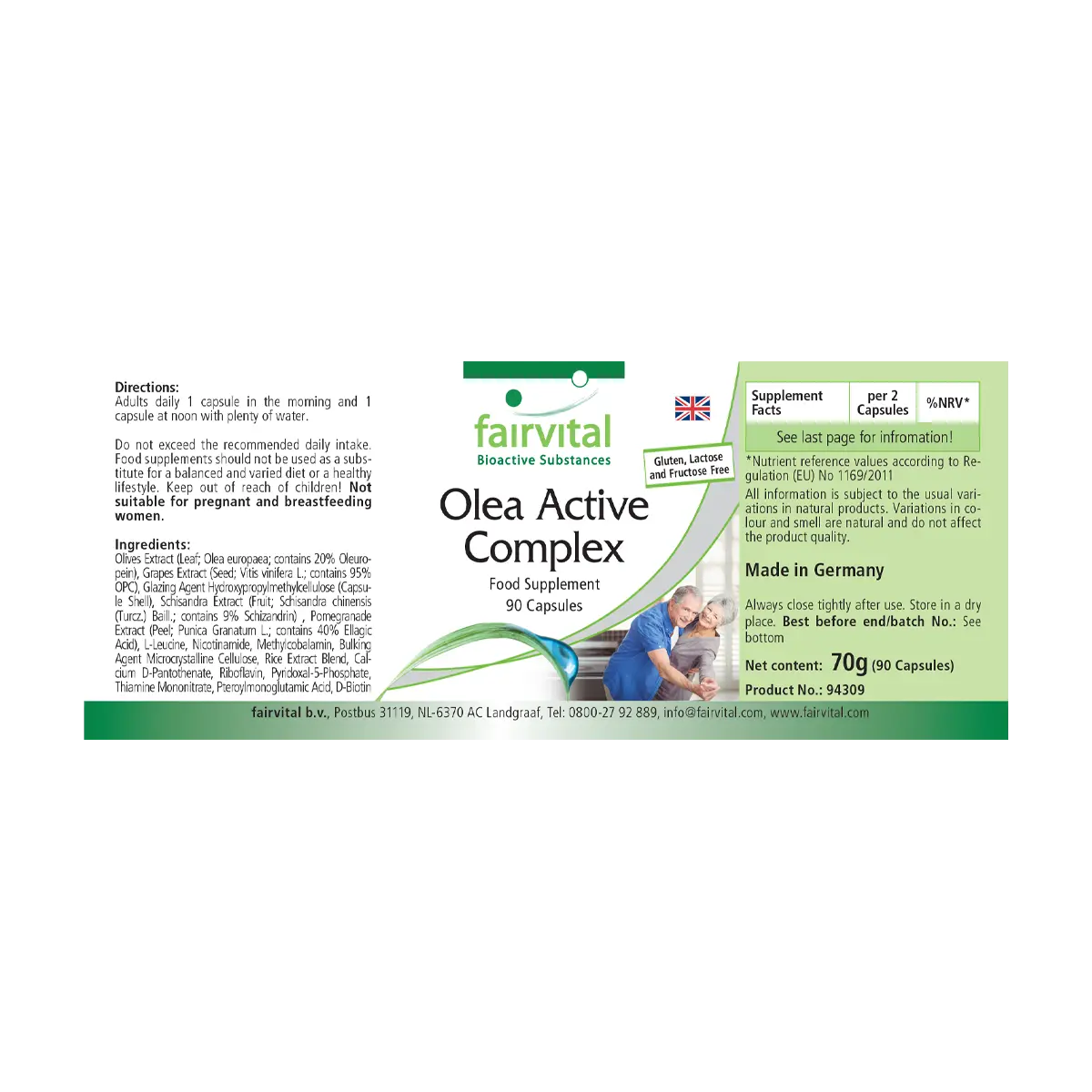 Olea Active Complex- 90 Kapseln- B-Vitamine, Folsäure, Olivenblatt & OPC-Vegan | Fairvital