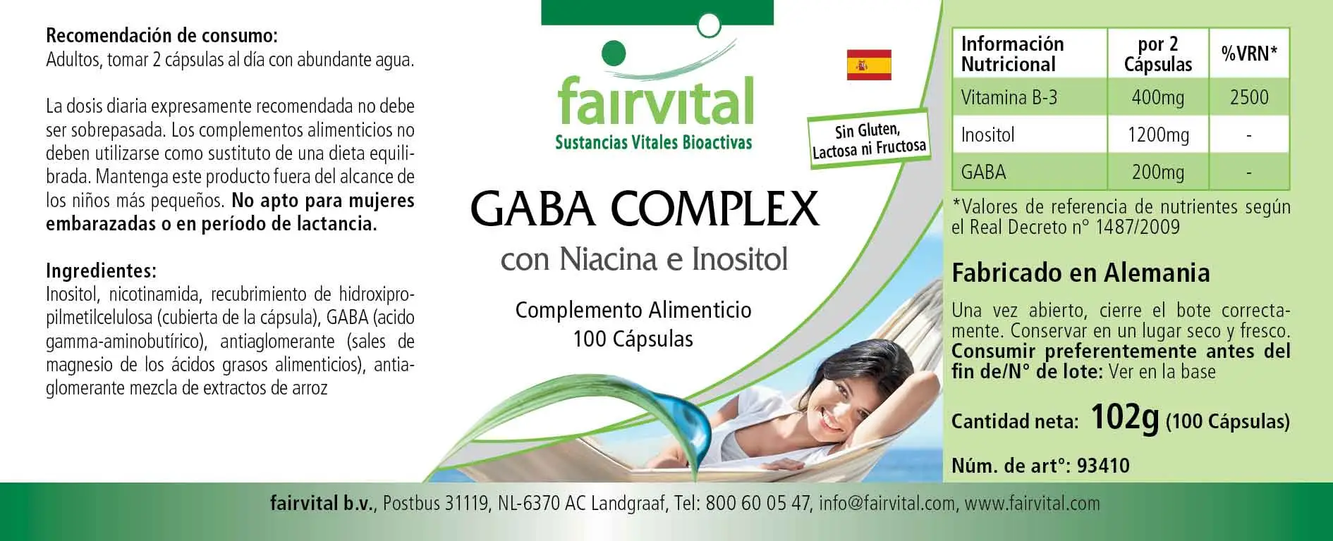 GABA Komplex mit Niacin und Inositol - 100 Kapseln - Hochdosiert und Vegan | Fairvital
