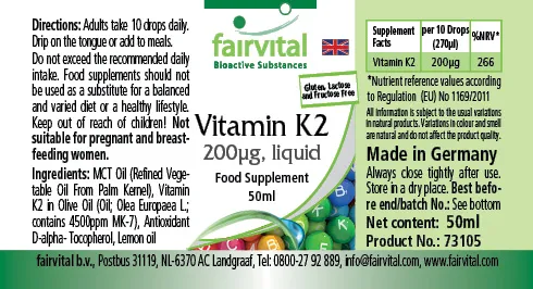 Vitamin K2 flüssig 200µg pro 10 Tropfen - 50ml | Fairvital