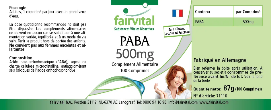 PABA 500mg - 100 Tabletten - Para-Aminobenzoesäure - Vitamin B10 - Hochdosiert und Vegan | Fairvital