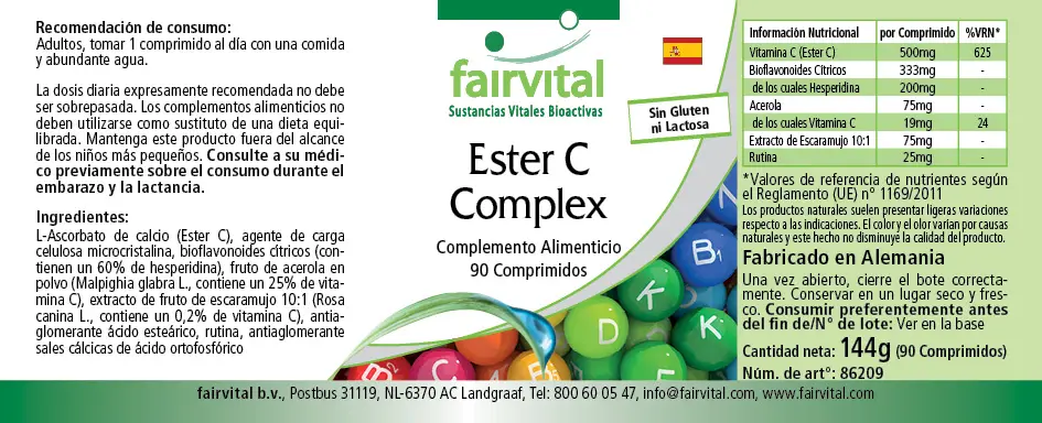 Ester C Komplex - 90 Tabletten -  gepuffertes Vitamin C (magenfreundlich) - für Immunsystem, Kollagenbildung uvm. | Fairvital