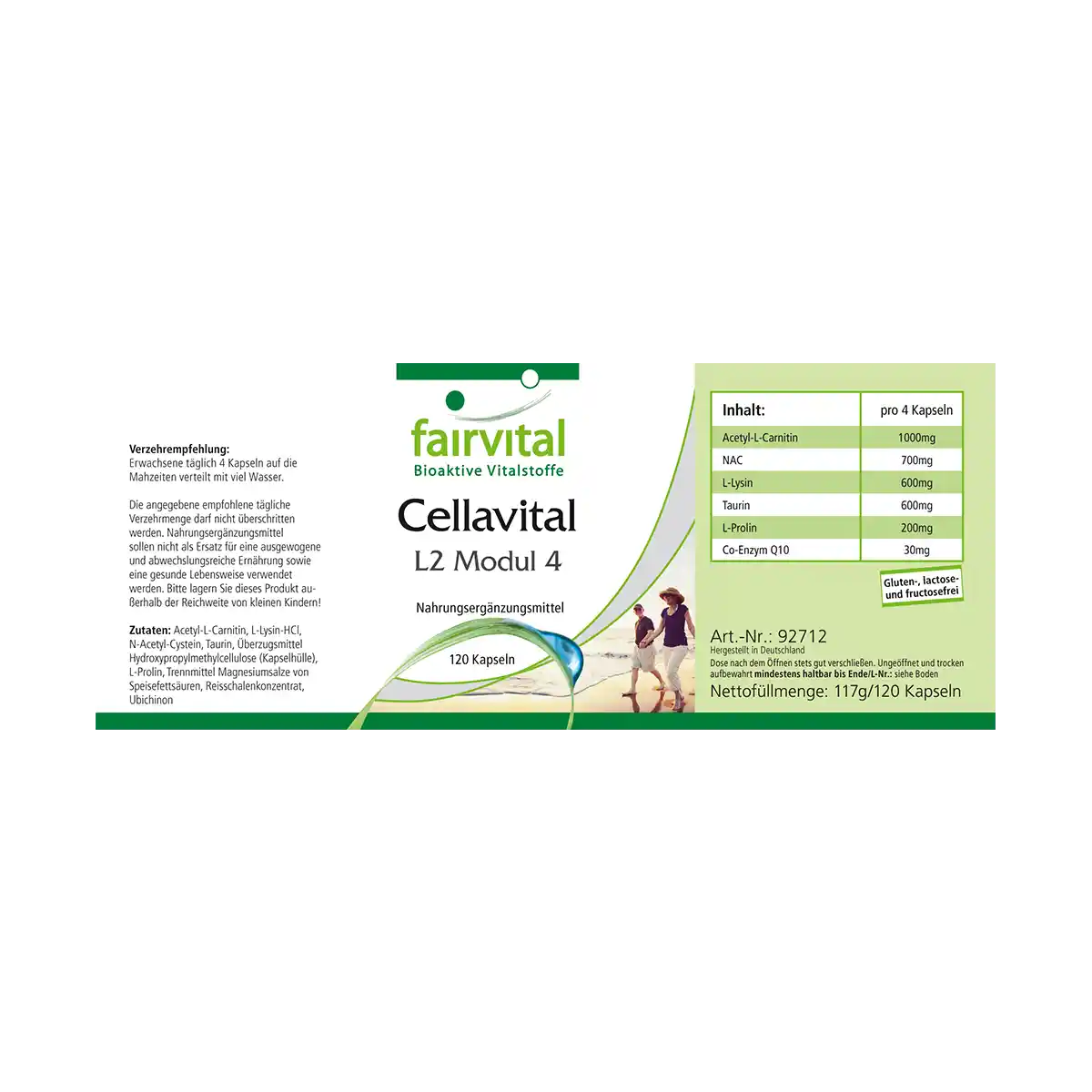 Cellavital - 120 Kapseln -  mit Acetyl-L-Carnitin, Taurin, Q10 und mehr - Hochdosiert und Vegan | Fairvital