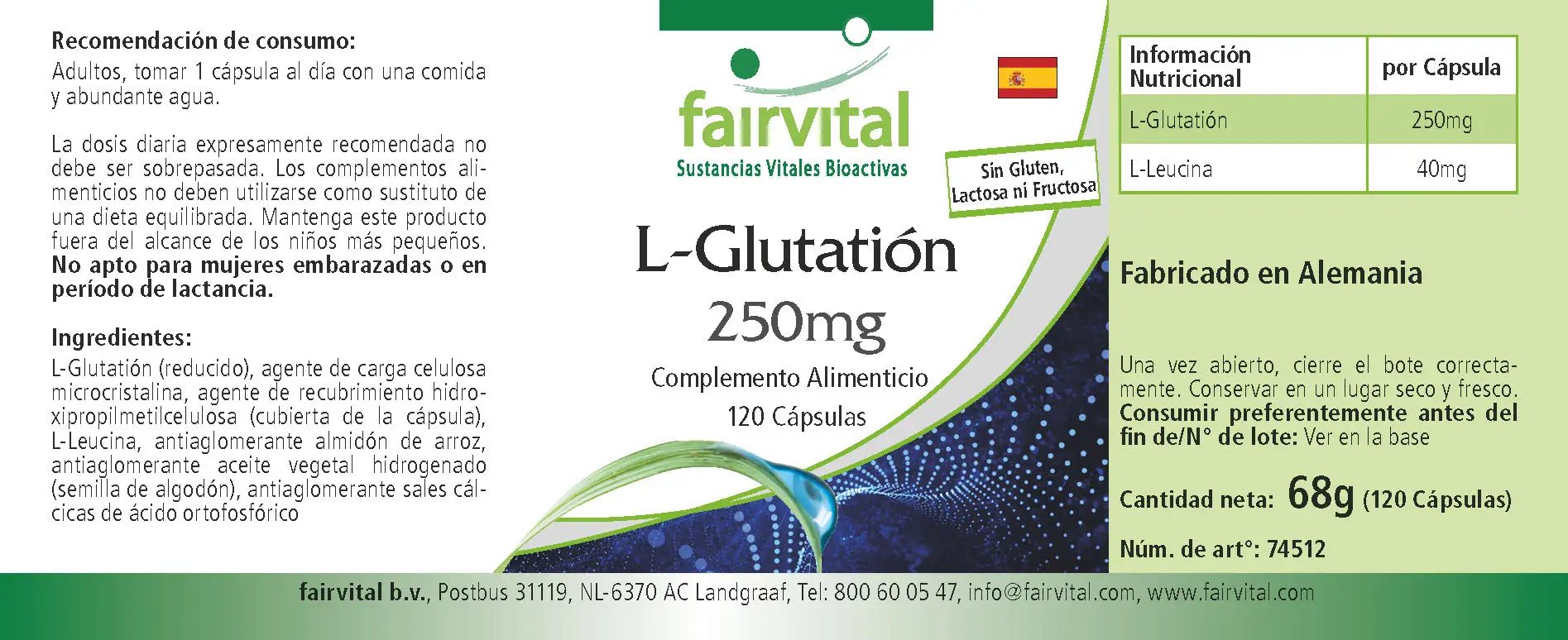 L-Glutathion 250mg - 120 Kapseln - Vegan | Fairvital