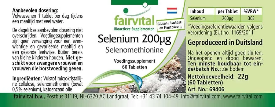 Selen 200µg Selenomethionin - 60 Tabletten - für Schilddrüse, Haare, Immunsystem - Hochdosiert und Vegan | Fairvital