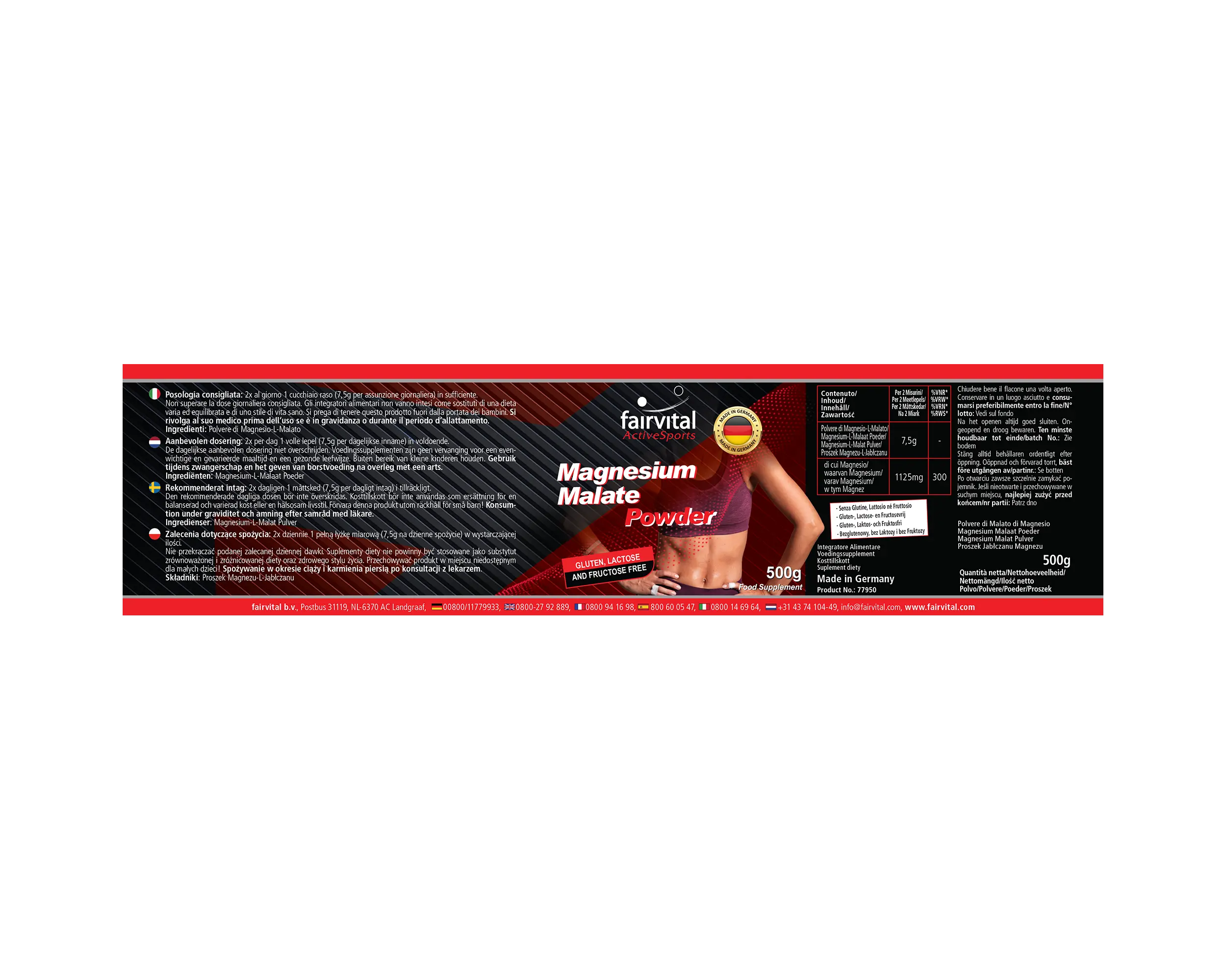 Magnesium Malat Pulver - 500gr - für Musklen, Knochen, Elektrolytgleichgewicht uvm. | Fairvital