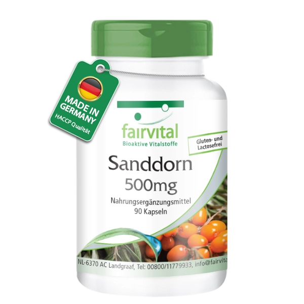 Sanddorn 500mg - 90 Kapseln - Hochdosiert und Vegan | Fairvital Sanddorn 500mg - 90 Kapseln - Hochdosiert und Vegan | Fairvital