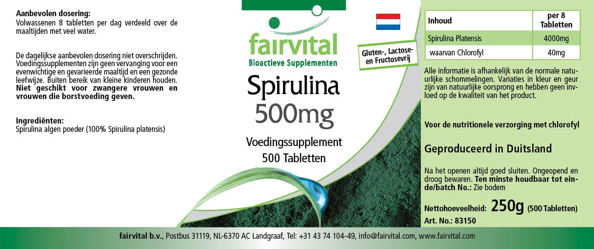 Spirulina 500mg - 500 Tabletten - Spirulina platensis - Hochdosiert und Vegan | Fairvital
