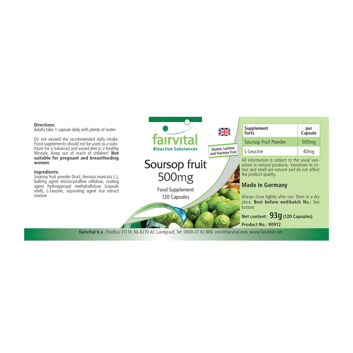 Graviola Frucht 500mg - 120 Kapseln - Hochdosiert und Vegan | Fairvital