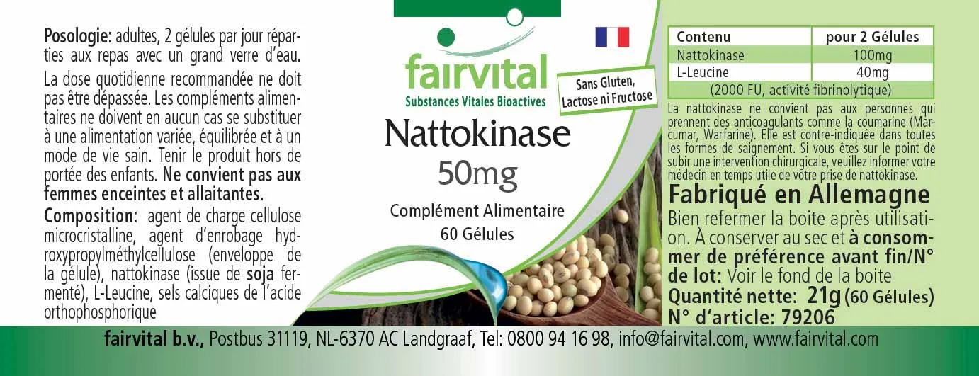 Nattokinase 50mg - 60 Kapseln - 2000 FU pro Tagesdosis - Hochdosiert und Vegan | Fairvital