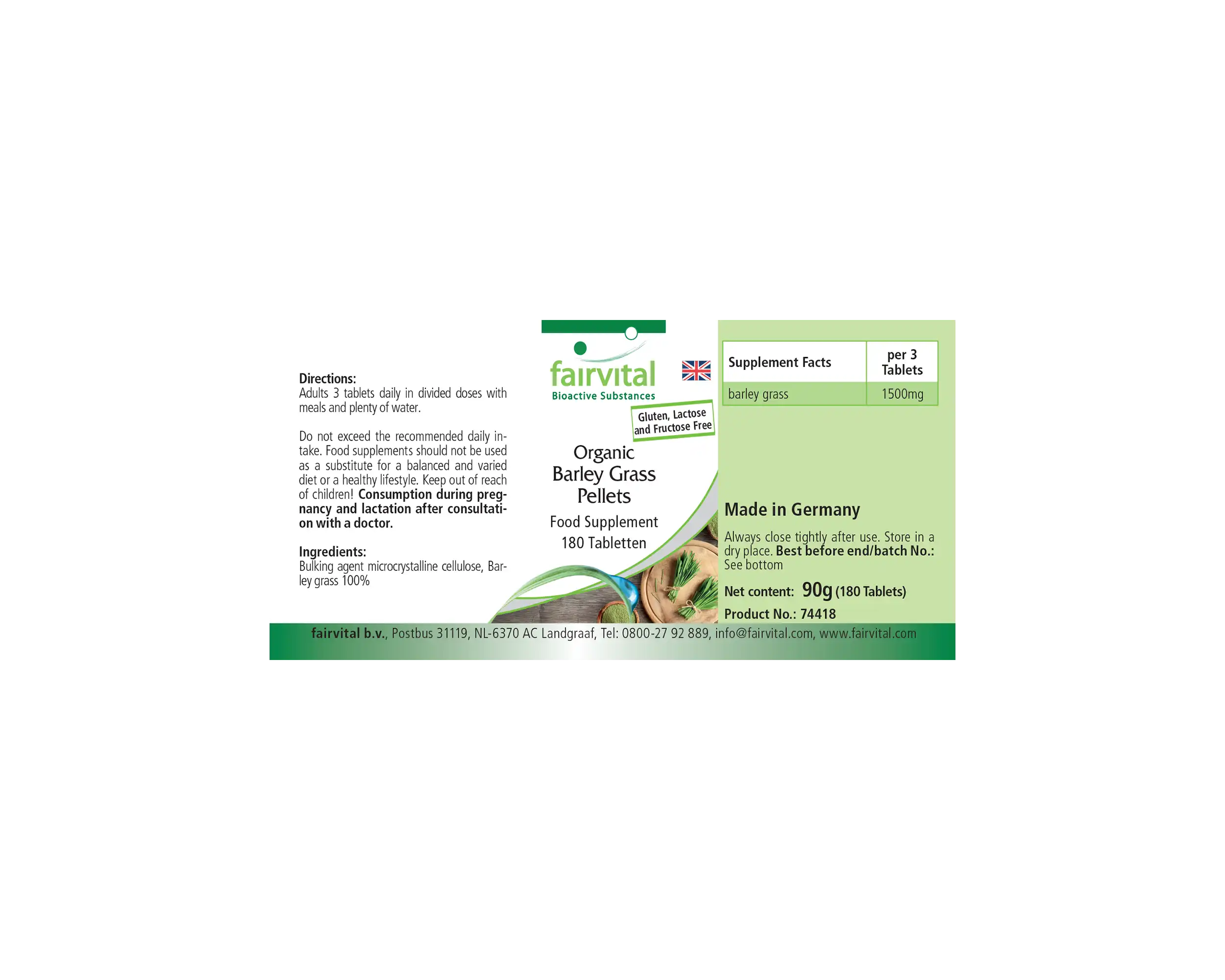 Bio Gerstengras Presslinge - 180 Tabletten  - Hoch bioverfügbar - Hochdosiert und Vegan | Fairvital