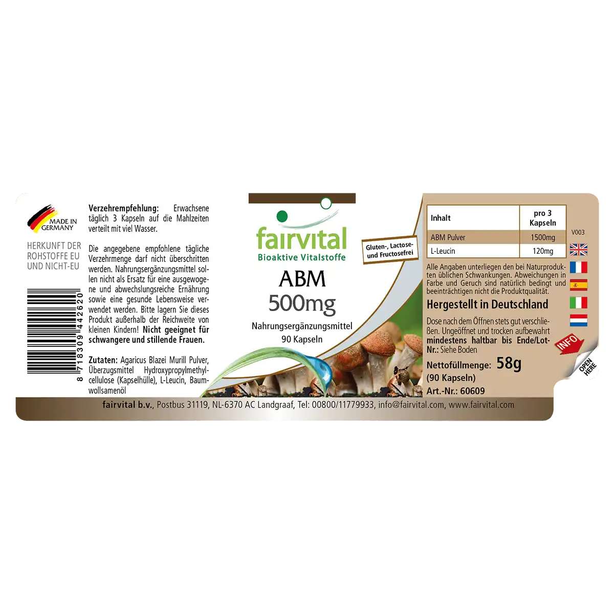 ABM (Agaricus blazei Murill) 500mg - 90 Kapseln - Hochdosiert und Vegan | Fairvital