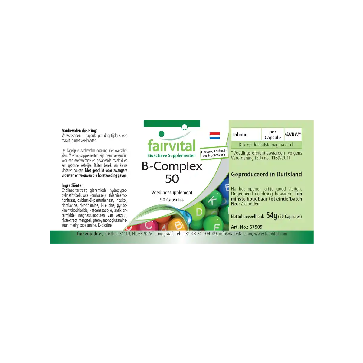 B-Komplex 50 - 90 Kapseln - mit B-Vitaminen, Cholin uvm. - für Immunsystem, Fettstoffwechsel, gegen Müdigkeit | Fairvital