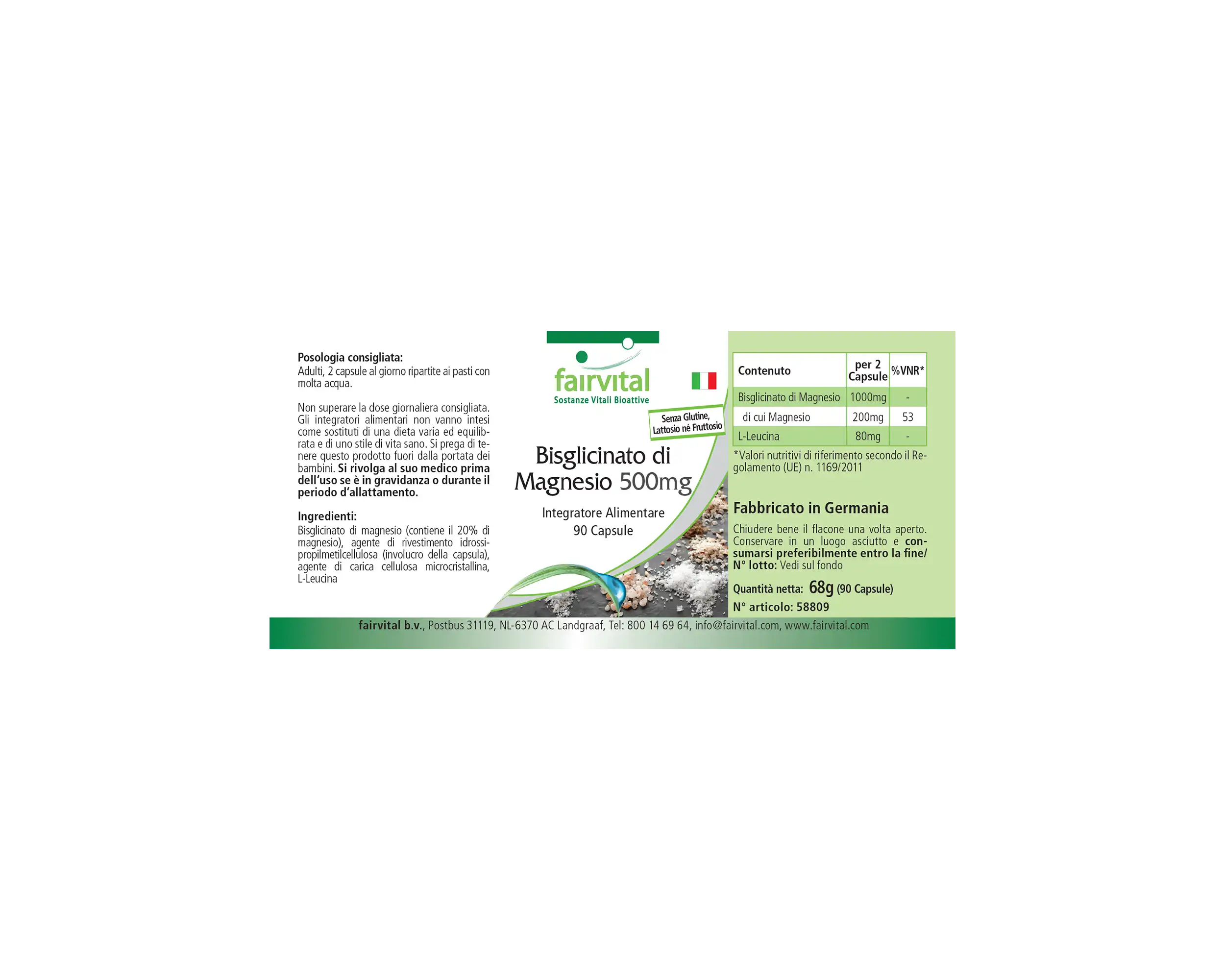 Magnesiumbisglycinat 500mg - 90 Kapseln - für Knochen, Muskeln uvm. - Vegan | Fairvital