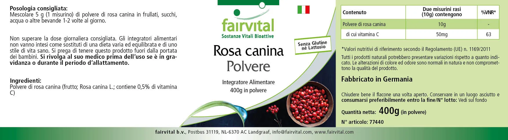 Hagebutten Pulver 400g - mit Vitamin C - für Immunsystem, Kollagenbildung uvm, | Fairvital