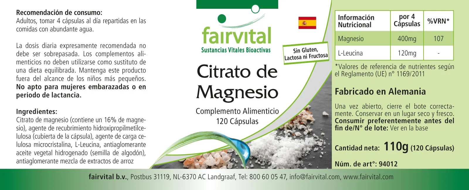 Magnesiumcitrat-120 Kapseln-Vegan | Fairvital