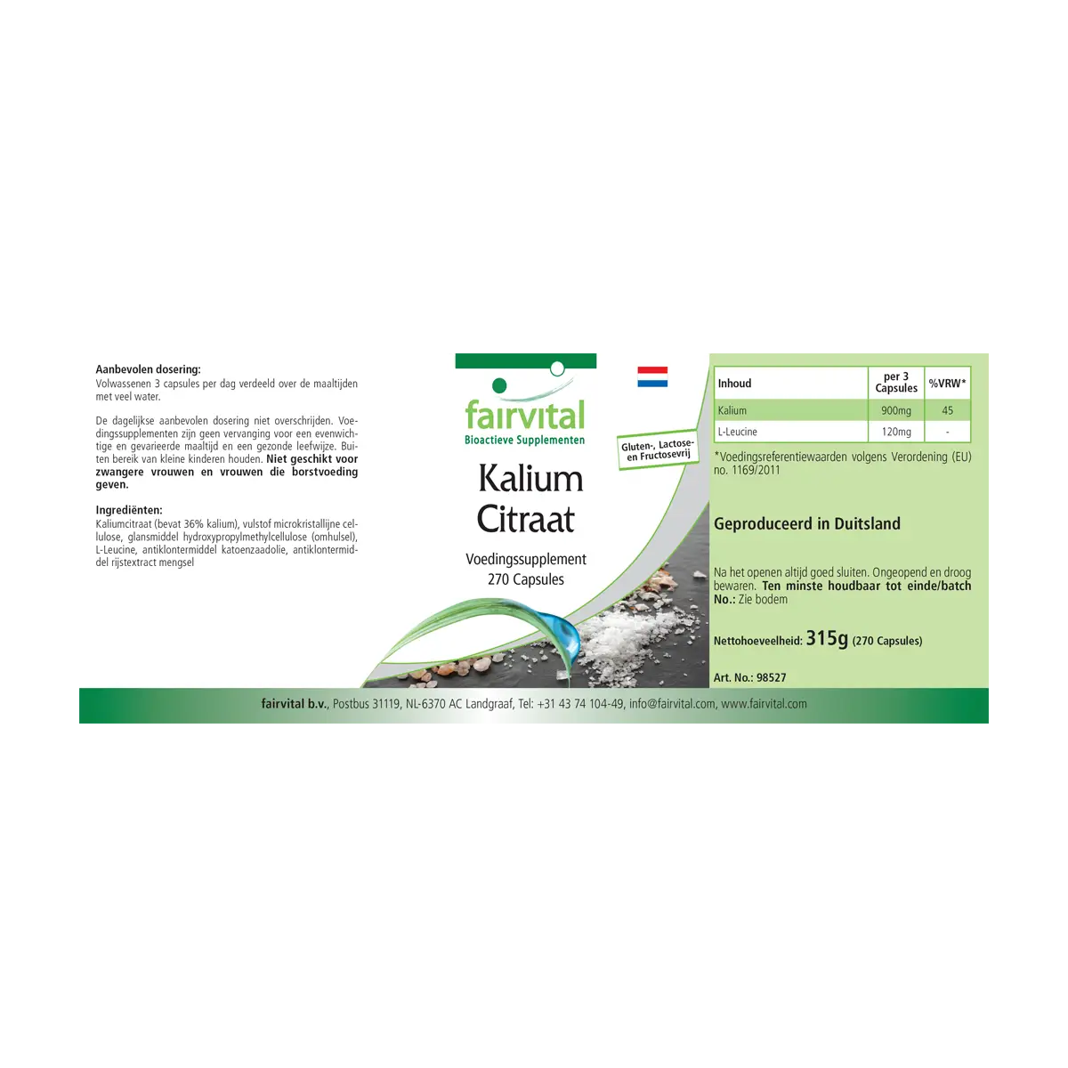 Kaliumcitrat - 270 Kapseln - 300mg Kalium pro Kapsel - Hochdosiert und Vegan | Fairvital