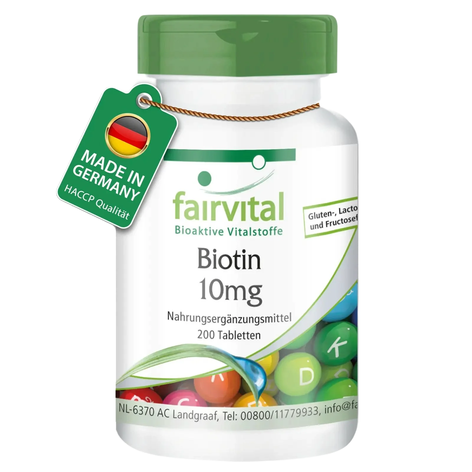 Biotin 10mg  - 200 Tabletten - mit 10000mcg Vitamin B7 pro Tablette -  für Haare, Haut, und Nervensystem - Hochdosiert und Vegan | Fairvital
