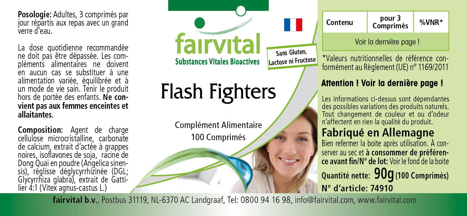Flash Fighters - 100 Tabletten - mit Isoflavonen, Dong Quai, Mönchspfeffer u.v.m. - Vegan | Fairvital