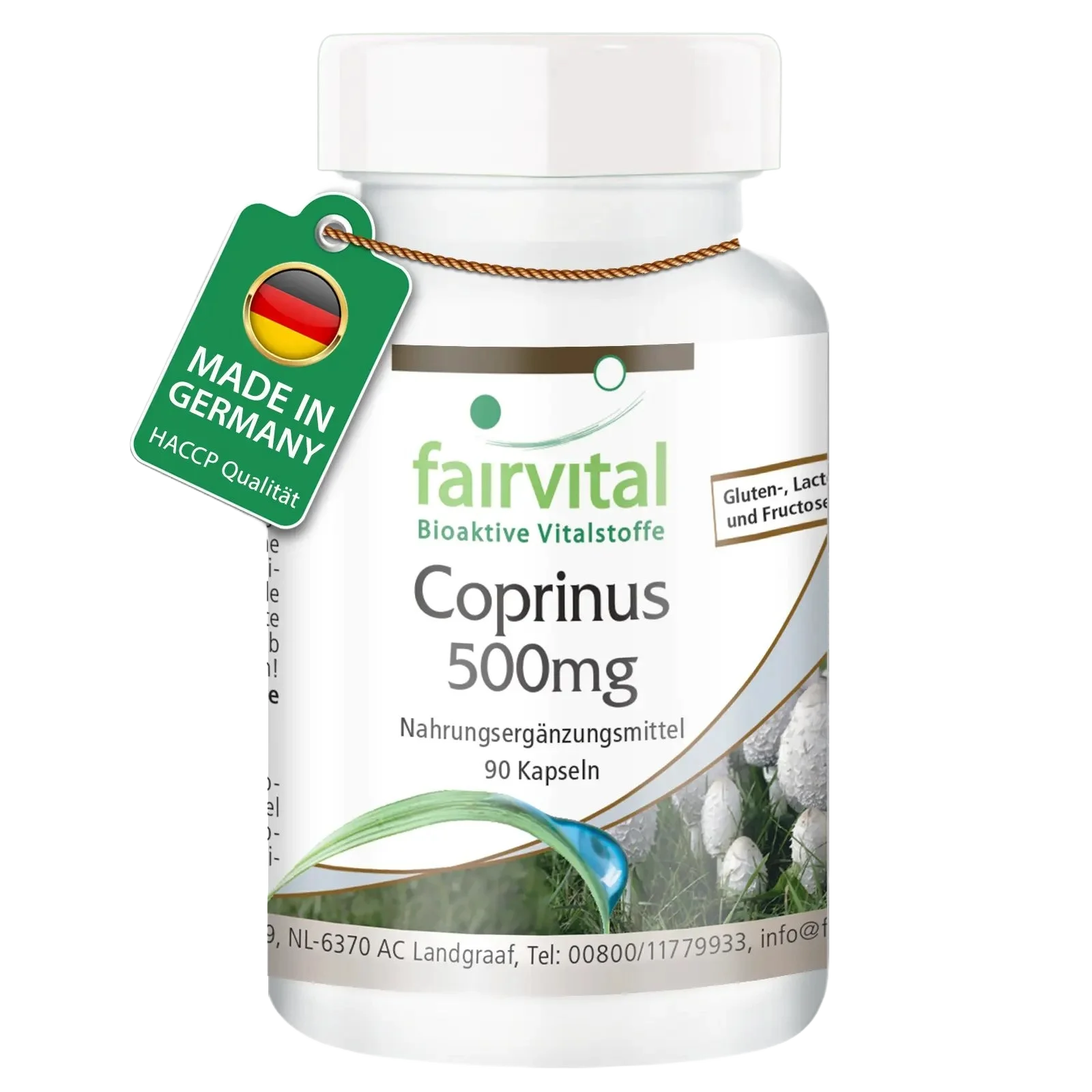 Coprinus 500mg - 90 Kapseln - Coprinus comatus (Spargelpilz) - Hochdosiert und Vegan | Fairvital