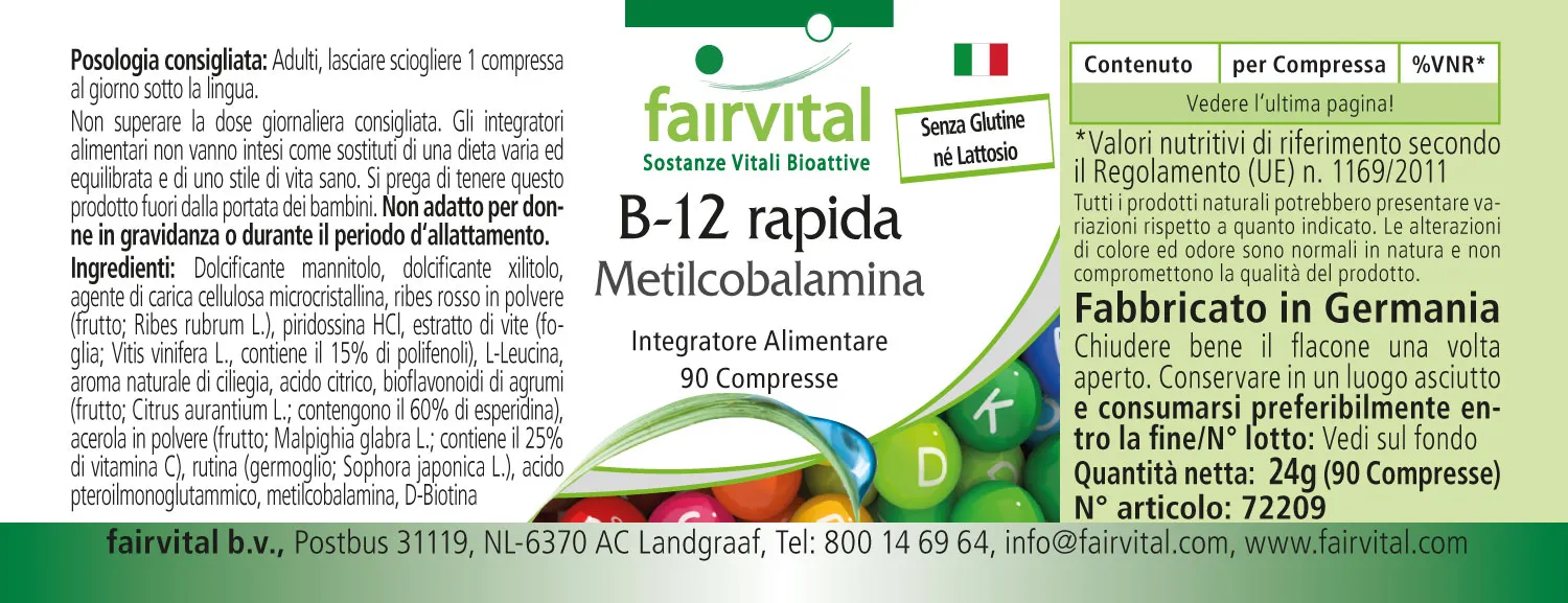 B-12 rapid als Methylcobalamin - 90 Tabletten - mit Vitamin B12 für Immunsystem, Zellteilung | Fairvital