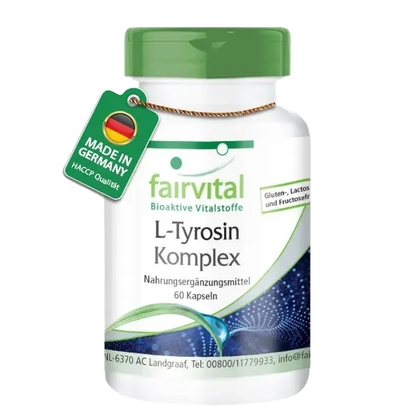 L-Tyrosin Komplex - 60 Kapseln -  mit Curcumin, Taurin, B-Vitaminen und Mineralstoffen | Fairvital