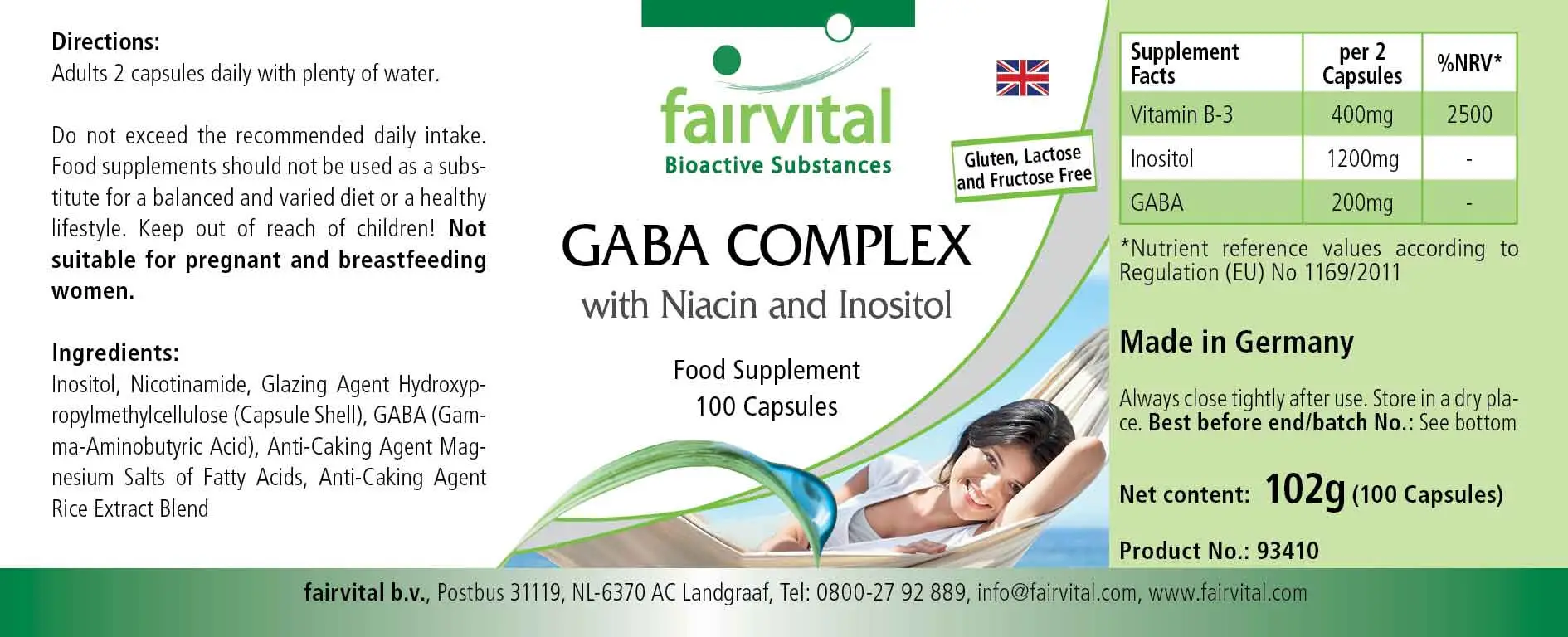 GABA Komplex mit Niacin und Inositol - 100 Kapseln - Hochdosiert und Vegan | Fairvital