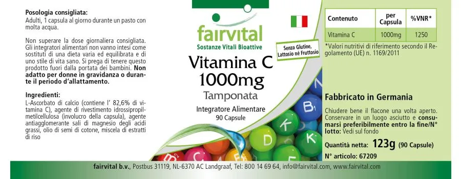 Vitamin C 1000mg gepuffert - 90 Kapseln - für Immunsystem, Kollagenbildung uvm. | Fairvital