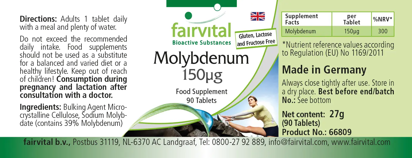 Molybdän 150µg  - 90 Tabletten - essentielles Spurenelement - Hochdosiert und Vegan | Fairvital