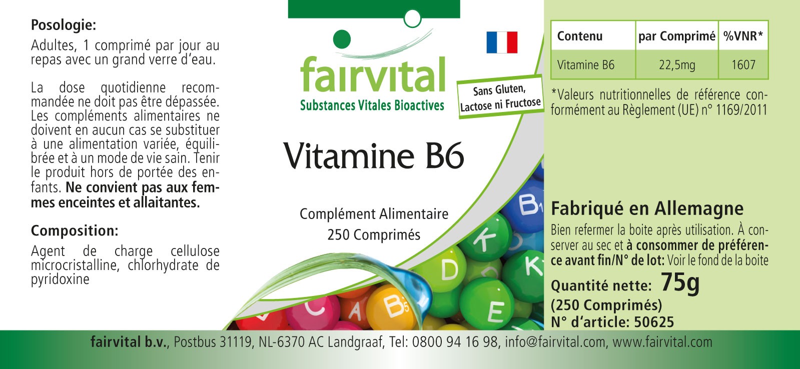 Vitamin B6 - 22,5mg - 250 Tabletten - für Immunsystem, Nervensystem uvm. - Hochdosiert und Vegan | Fairvital