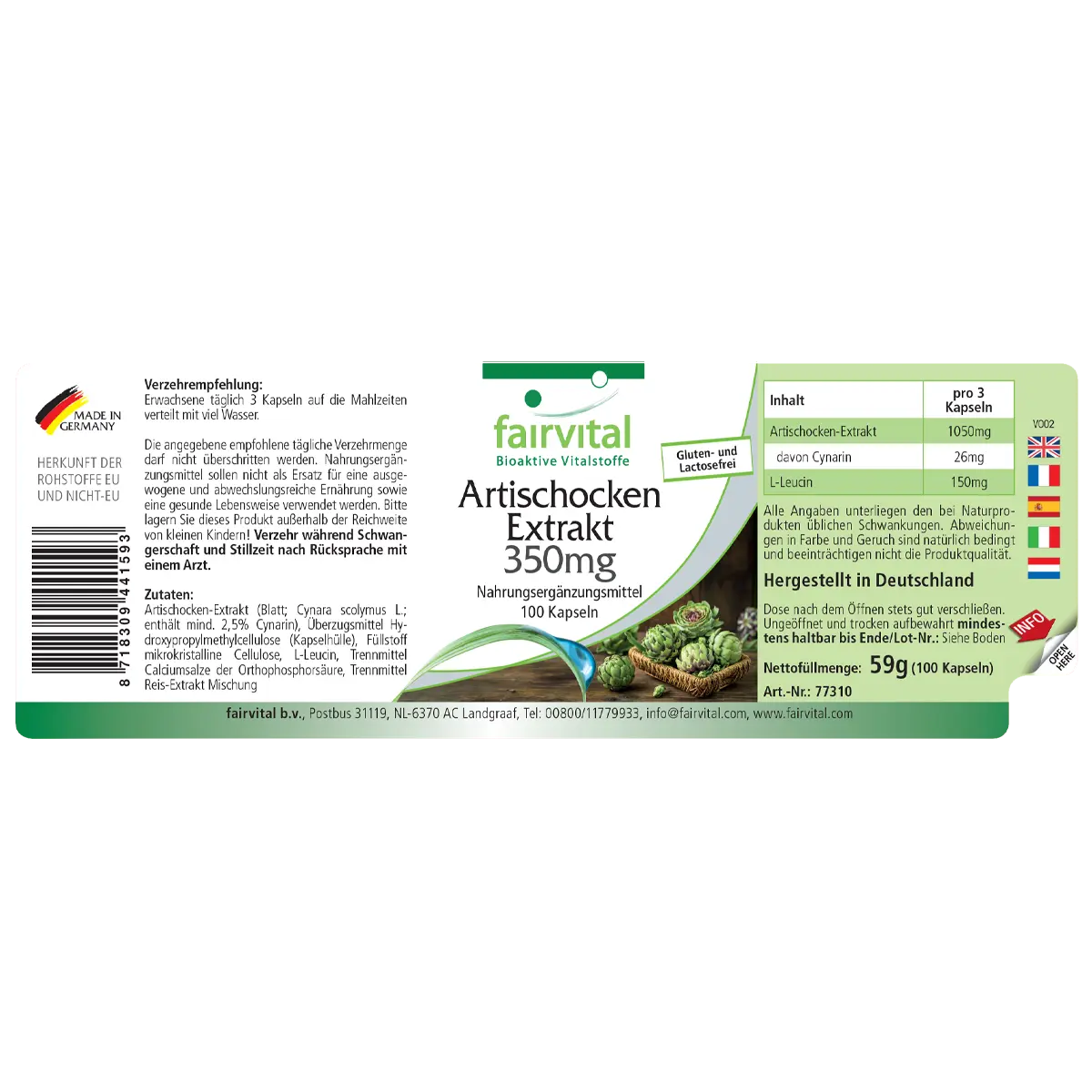 Artischocken Extrakt 350mg - mit 2,5% Cynarin - Vegan | Fairvital