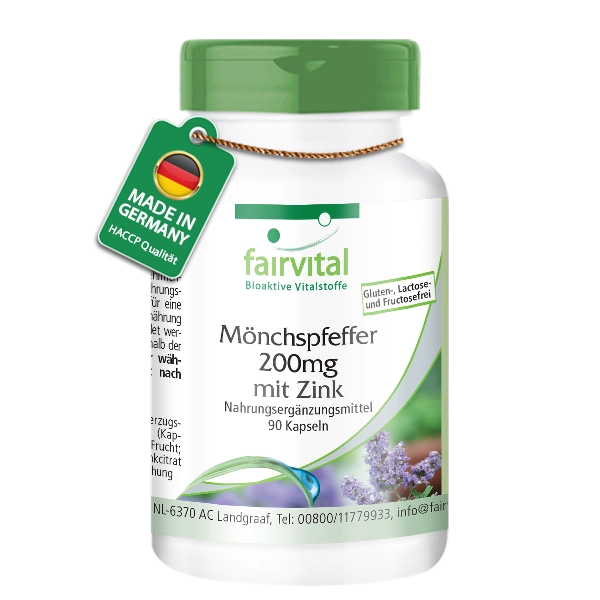 Mönchspfeffer 200mg mit Zink - 90 Kapseln - für Fruchtbarkeit, Fortpflanzung uvm. - Vegan | Fairvital