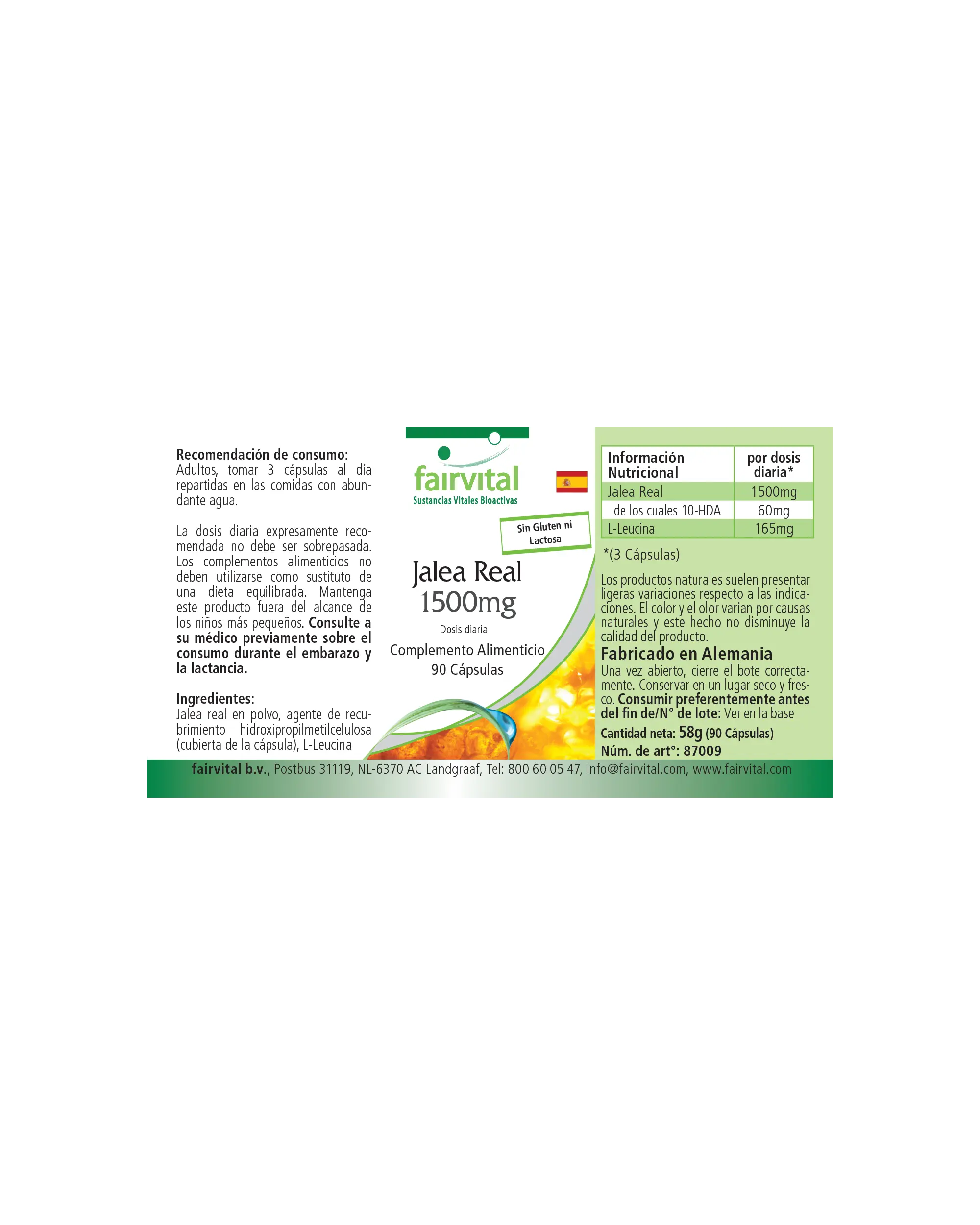 Gelee Royale 1500mg pro Tagesverzehr - 90 Kapseln - standardisiert auf 4% 10-HDA - Hochdosiert | Fairvital