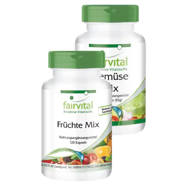 Früchte und Gemüse Mix - 240 Kapseln (120x2) - Natürlich mit vielen Vitaminen & Mineralien - Vegan | Fairvital