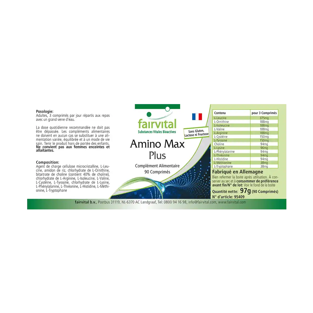 Amino Max Plus -für Leberfunktion und Fettstoffwechsel - 90 Tabletten - Hochdosiert und Vegan | Fairvital