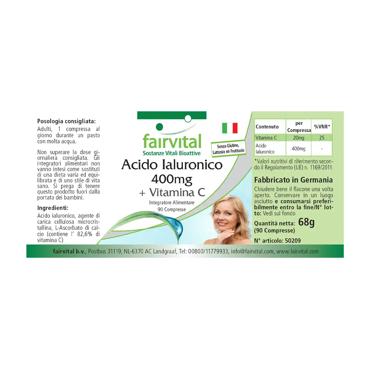 Hyaluronsäure 400mg + Vitamin C - 90 Tabletten - für Immunsystem, Kollagenbildung uvm. - Vegan | Fairvital
