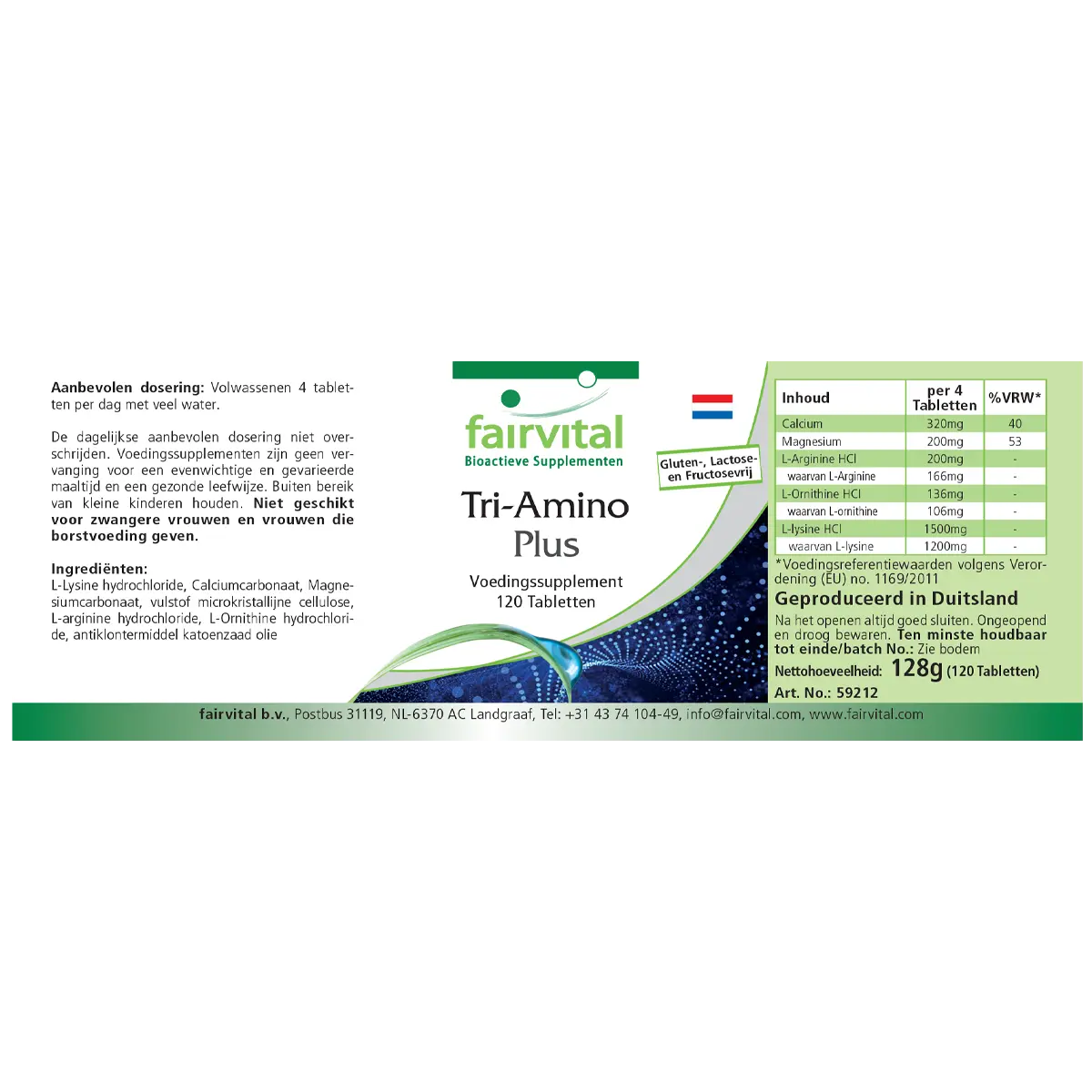 Tri-Amino Plus - 120 Tabletten - mit Calcium, Magnesium uvm. - für Knochen, Muskeln uvm. - Vegan | Fairvital